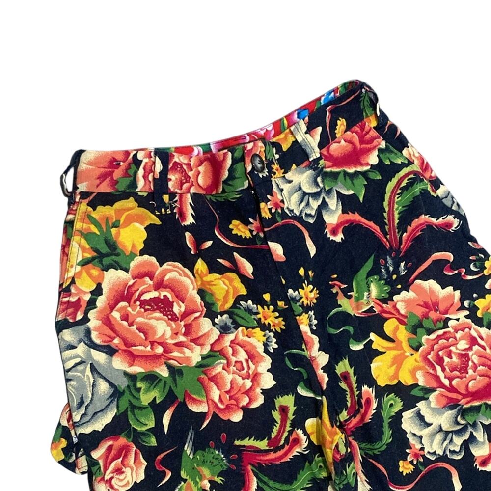 Black Floral Cropped Pant Womens Sz Small Wide Leg - Picture 2 of 6